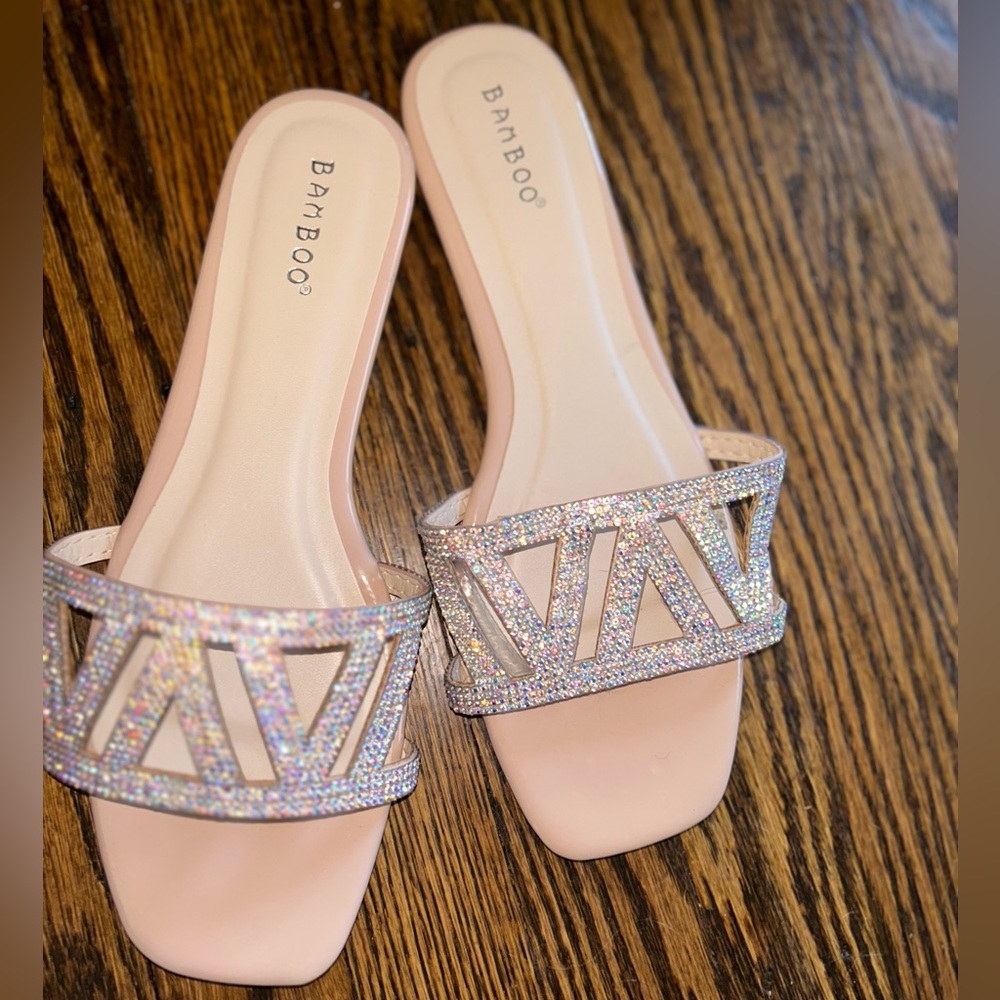 Slide on bedazzled sandals